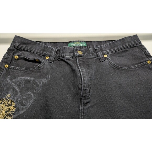 Lauren Ralph Lauren Jeans Womens 14 Black Jeans Modern Slim Gold Embroidered - Picture 4 of 11